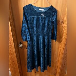 Elegant Long Sleeve Blue Dress